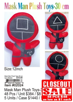 Mask Man Plush Toys 30cm - Closeout 48 Pcs.